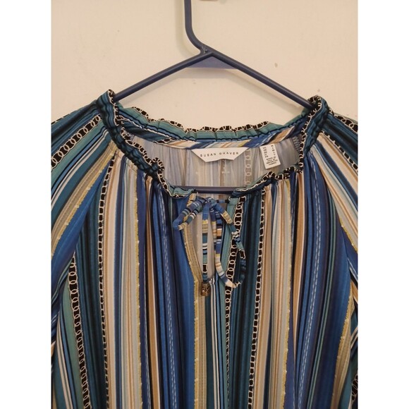 Susan Graver Pullover Knit Tunic Top M Blue Striped Longsleeve Casual Lagenlook - Picture 6 of 9